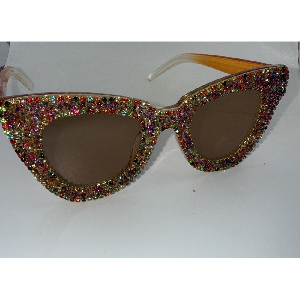 Luxury Rhinestone Multicolor Cat Eye Sunglasses – Crystal Frames Fashion Shades